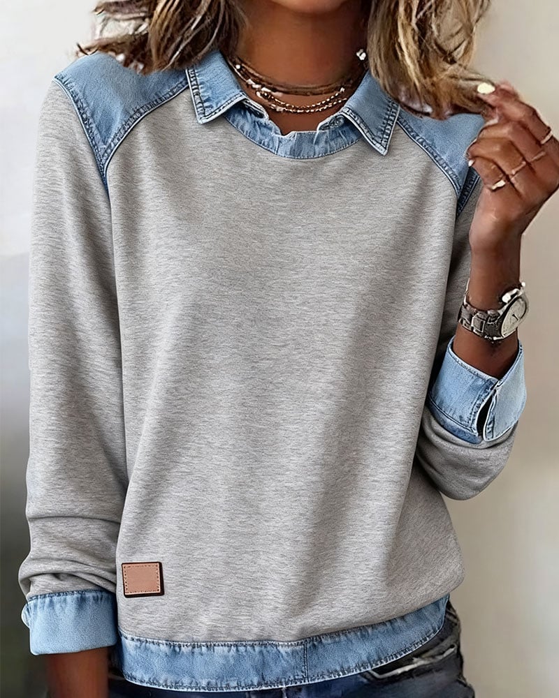 BelleVibe – Women’s Fashion Lapel Blouse – Gray / L