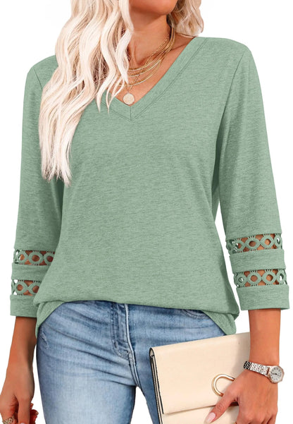 ClairaMode | Relaxed Fit V-Neck Sleeve Women Tee – Light green / S