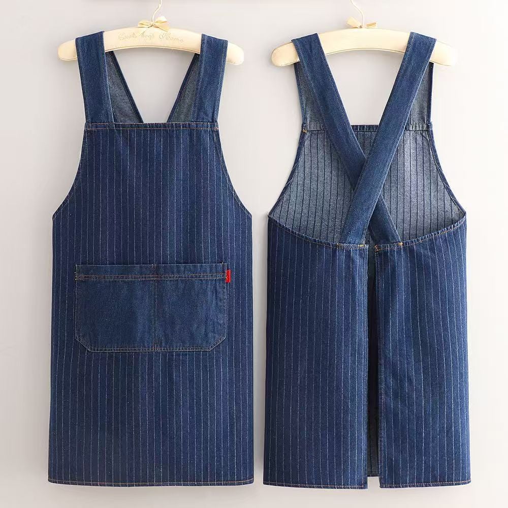 ApronMuse - Premium Soft Denim Cross-Back Apron – Stripe