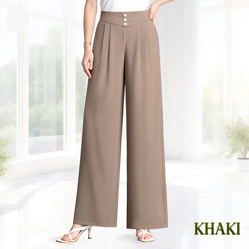 SoftStride – Elegant Wide-Leg Pants – Khaki / XS (0-2) / Extra Petite