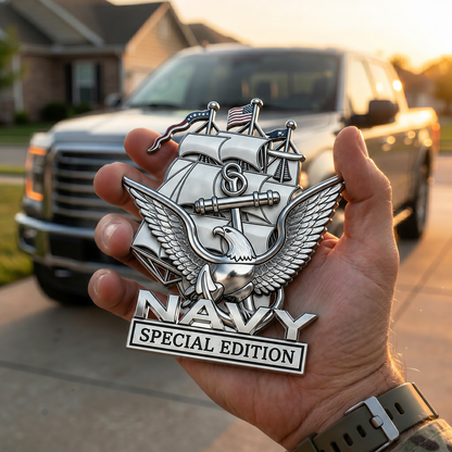 NavyHonor – Navy Veteran Metal Auto Emblem – Chrome Silver