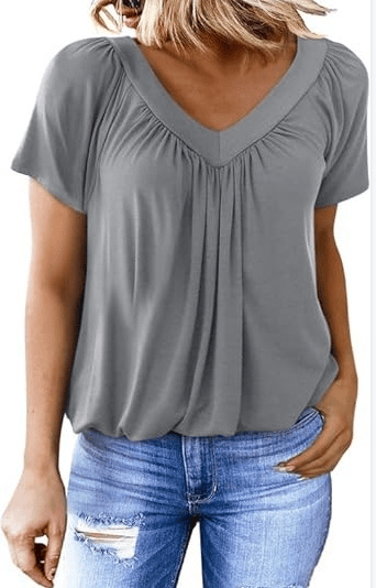 AuraFit | Classic Women’s V-Neck Casual Tee – Gray / S