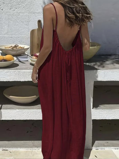 TitanAllure – Adjustable Strap Open-Back Dress – Red / S