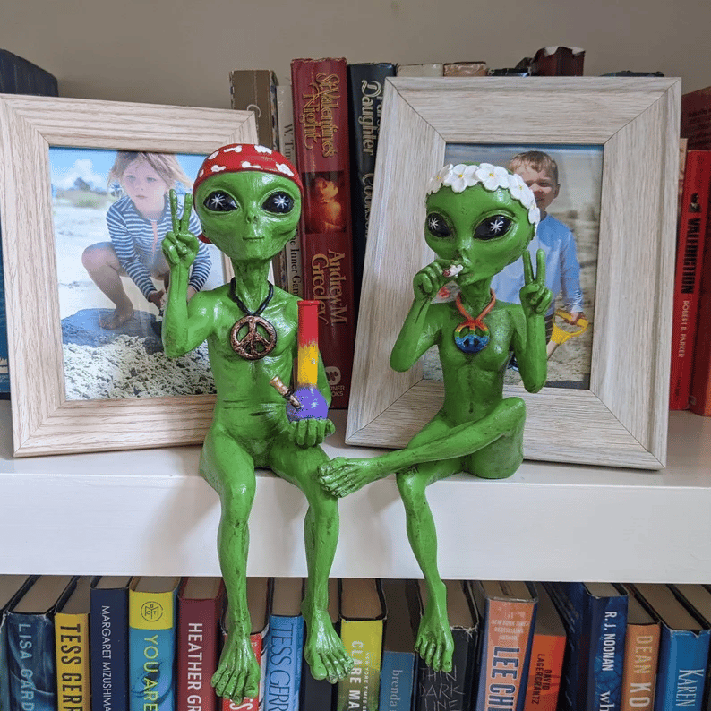 AlienMeme – Funny 2026 Alien Artwork – Hippie & Stoner(Gray)