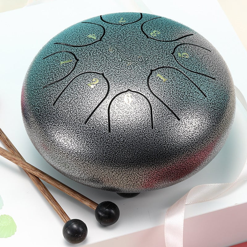 NatureBeat – Outdoor Steel Rain Drum with Finger Picks – Silver (6'')