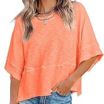 PureEase – Oversized Crewneck Comfort Summer Top – Orange / S