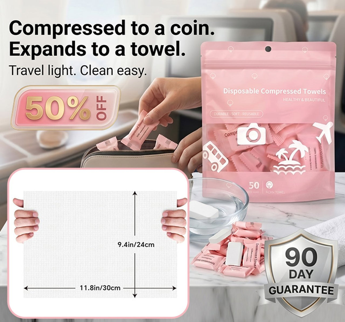 AirTowel – Disposable Compressed Travel Towel Set – image 12