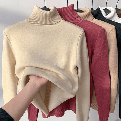 GlowThread – Cozy Turtleneck Pullover Sweater – Apricot / One size