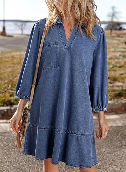 Deniva | Elegant V-Neck Denim Dress – image 5