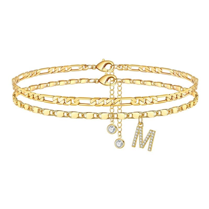 ShineScript – Layered Anklet Bracelets with Letters – Gold / M