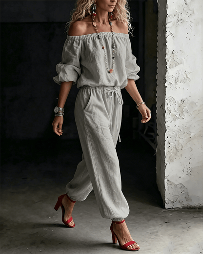 LuxeSilhouette – Off-Shoulder Tie Waist Jumpsuit – image 19