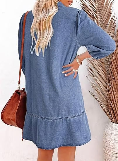 Deniva | Elegant V-Neck Denim Dress – image 11