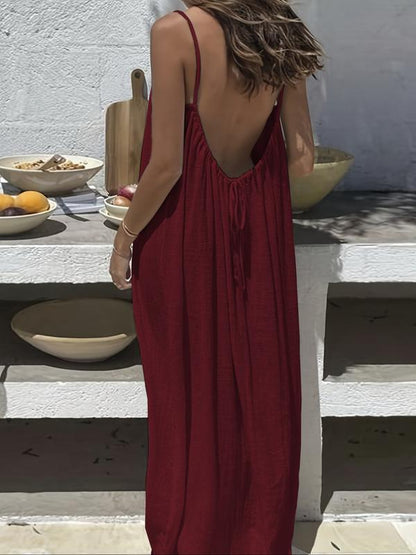 LuxeLounge – Elegant Sleeveless Cami Lounge Dress – Burgundy / S