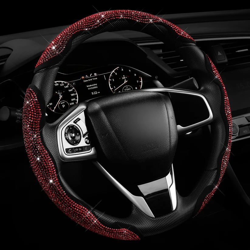 LuxiDrive – Crystal Studded Steering Wheel Cover – Red / 3pcs