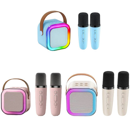 BeatVox – Mini Karaoke Speaker with Mics – White + Blue + Pink