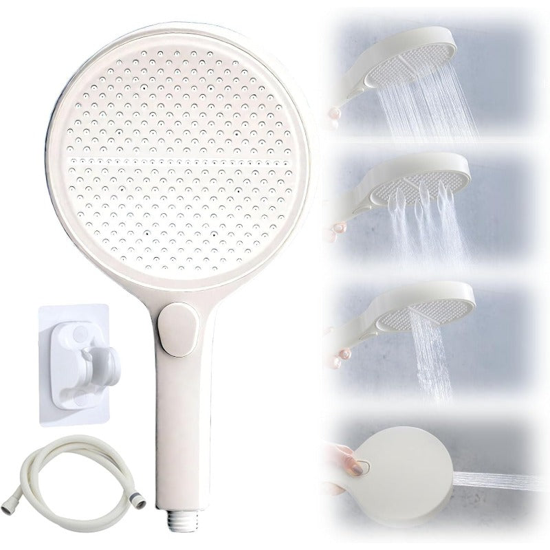 AquaJet Max – 4 Spray Mode Shower Head – Beige / Shower Head + No-Drill Bracket + Anti-Burst Hose (60")