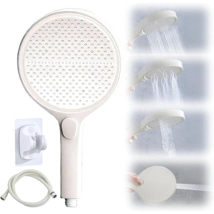 AquaJet Max – 4 Spray Mode Shower Head – Beige / Shower Head + No-Drill Bracket + Anti-Burst Hose (60")