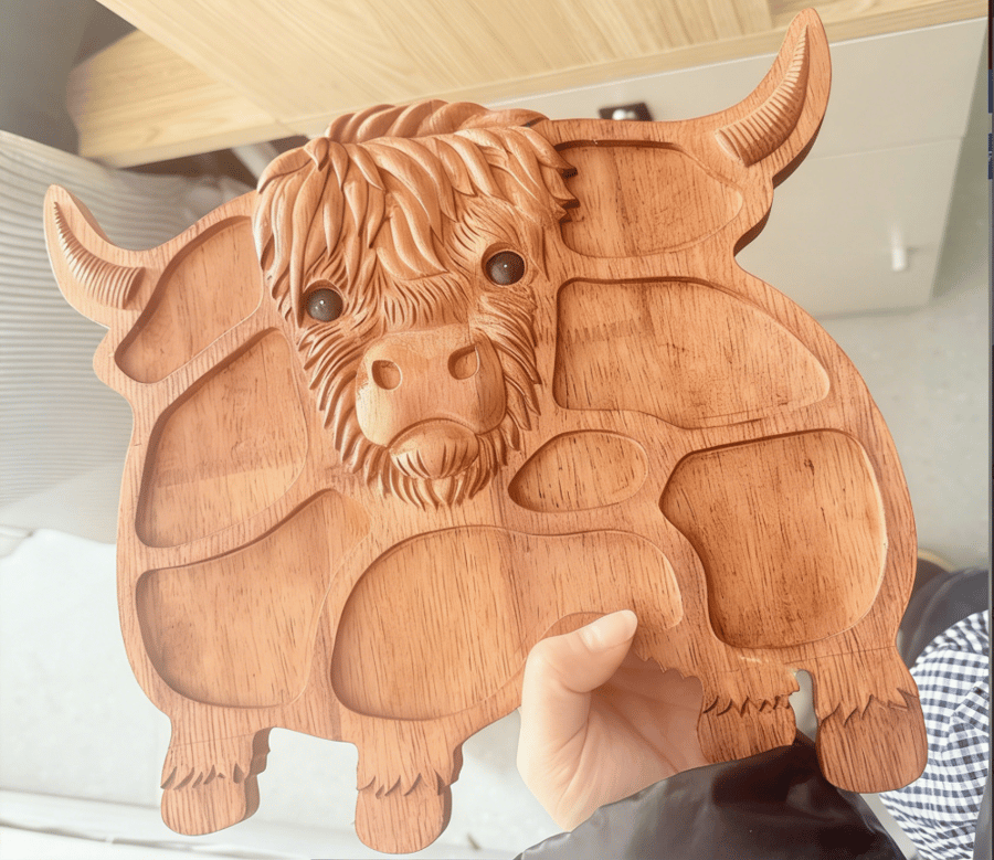 RusticGraze – Highland Cow Wooden Charcuterie Board – A