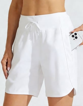 AthletiQ – Women’s Active High Rise Running Shorts – White / XS