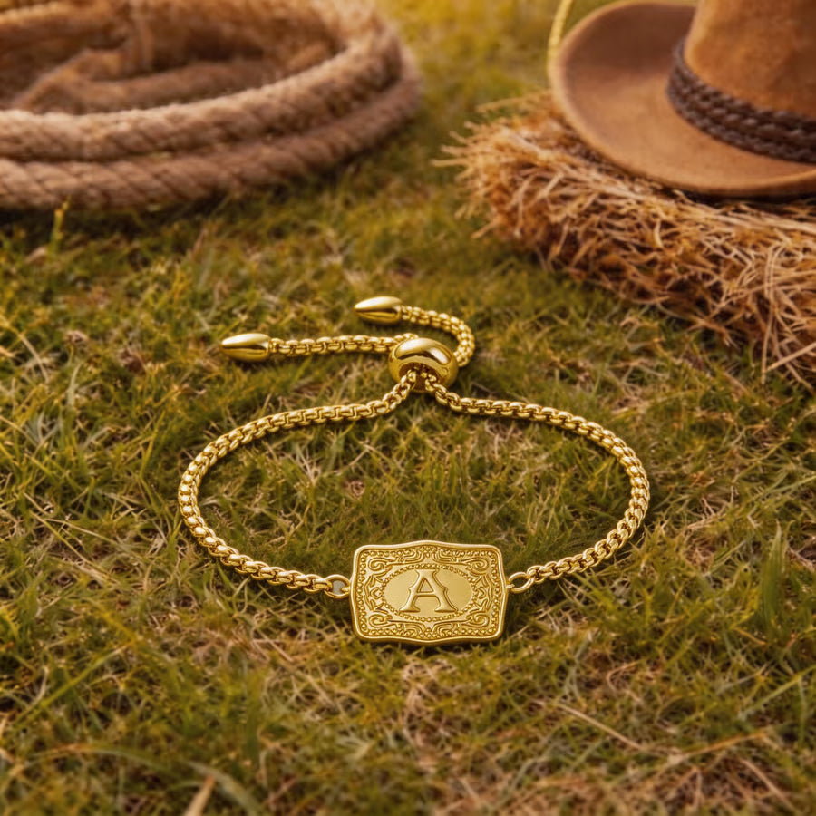 GlobeStyle – Premium Initial Embossed Bracelet – Gold / A
