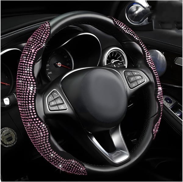 LuxiDrive – Crystal Studded Steering Wheel Cover – Pink leopard print / 2pcs