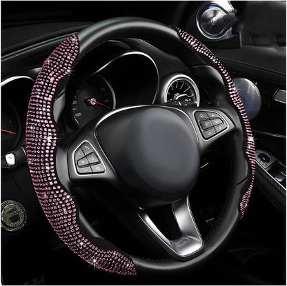 LuxiDrive – Crystal Studded Steering Wheel Cover – Pink leopard print / 2pcs