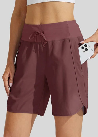 AthletiQ – Women’s Active High Rise Running Shorts – Claret / XS