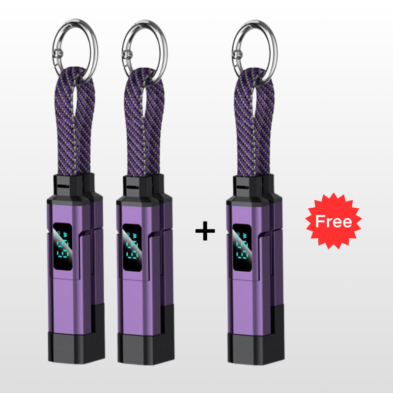 VoltFlex – Digital Display Fast Charge Cable – Purple / 3 Pieces  Buy 2，Get 1 Free / 4-in-1 Charging Cable with Digital Display