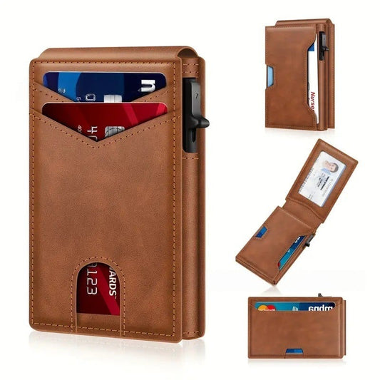 VaultFlex – Slim RFID Blocking Aluminum Card Holder Wallet – Brown
