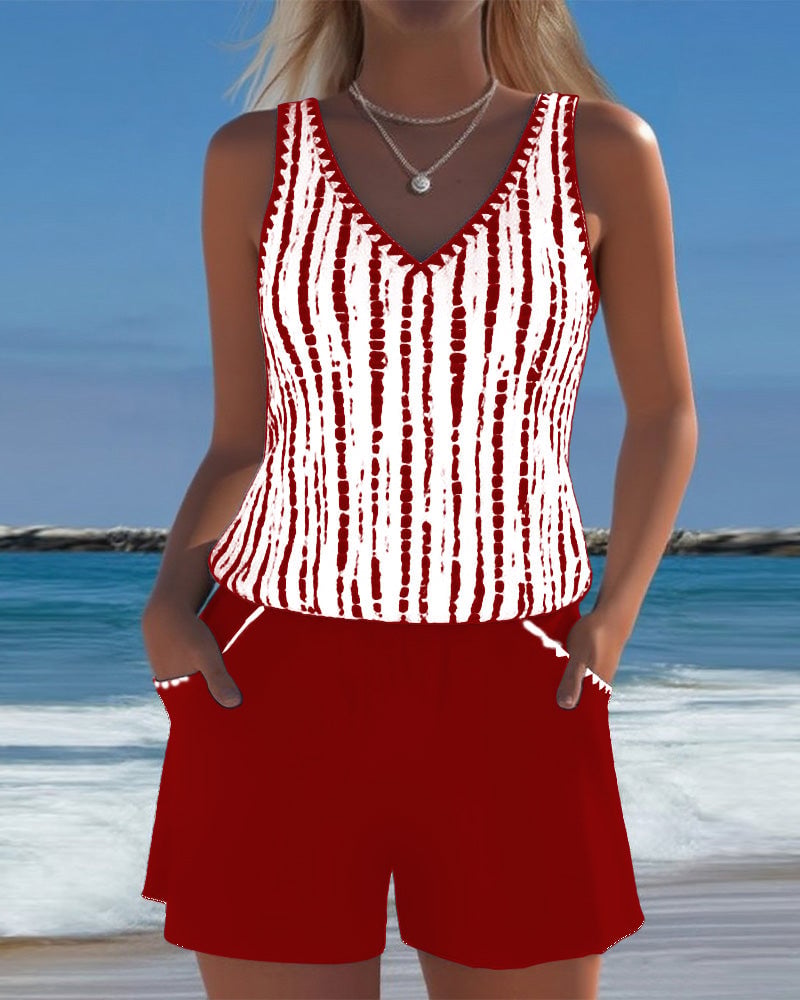 CoastalEase Tankini – Vacation Swimwear – Red / US4 (S)