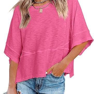 PureEase – Oversized Crewneck Comfort Summer Top – Rose Red / S