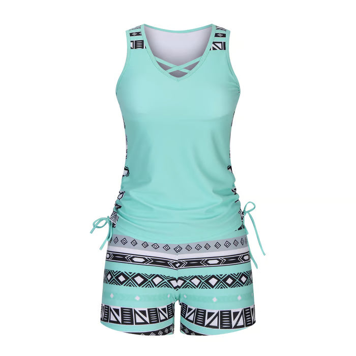 BreezeEase – Bohemian Tankini Swim Set – Light green / S