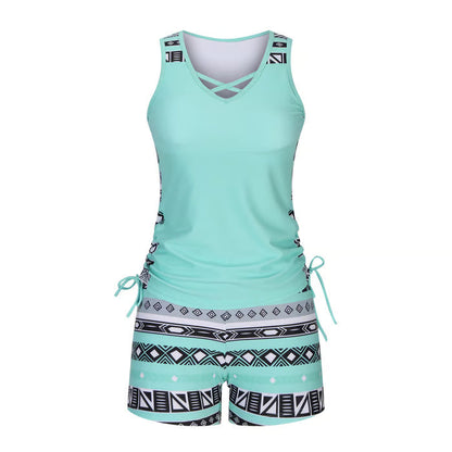 BreezeEase – Bohemian Tankini Swim Set – Light green / S