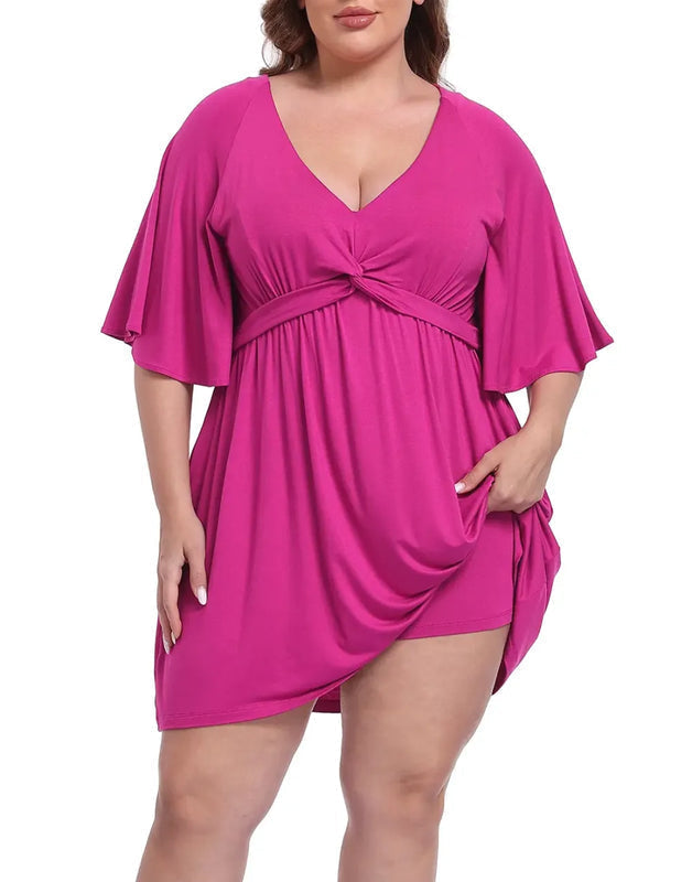 CurvaBelle – Plus Size Romper Dress – Hot pink / XS