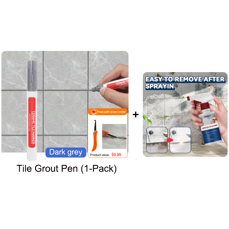 Anti-Mould & Waterproof Joint Pen for Ceramic Tiles! – Dark grey / Without Mold Remover Spray / Place an order and receive a grout tool worth 9.99＄ for free