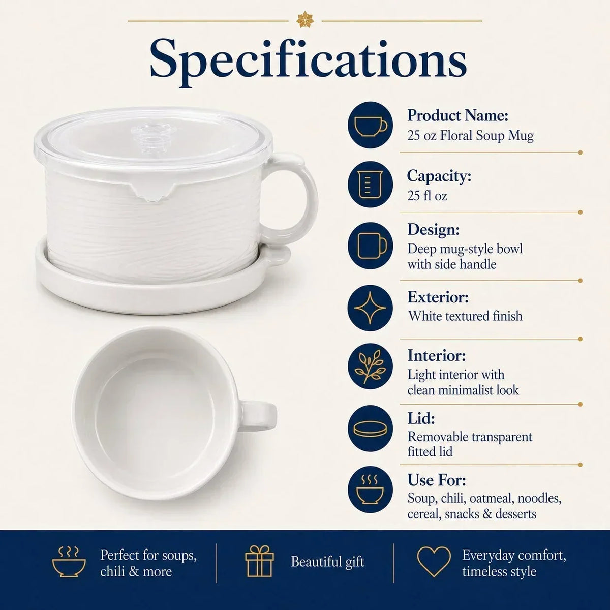 BloomBowl – Floral Handled Soup Mug – Woodland White