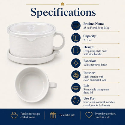 BloomBowl – Floral Handled Soup Mug – Woodland White