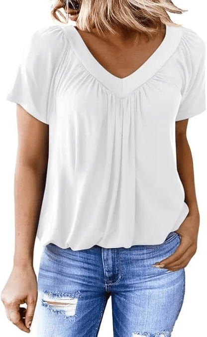AuraFit | Classic Women’s V-Neck Casual Tee – White / S