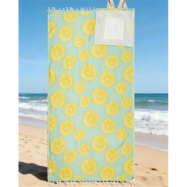 CoastCarry – Sand-Resistant Towel Backpack for Beach Days – Lemon / 37" x 67" (93cm x 170cm)