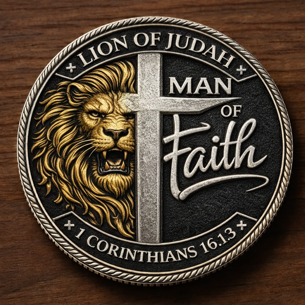 FaithValor – Man of Faith Warrior of the King Challenge Coin – image 2