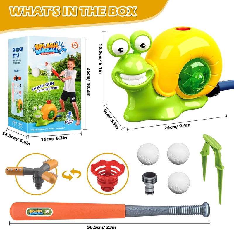 AquaSwing – Fun Water Spray Baseball Game Toy – Snail / Upgraded 360° Roating Sprinkler Baseball Set