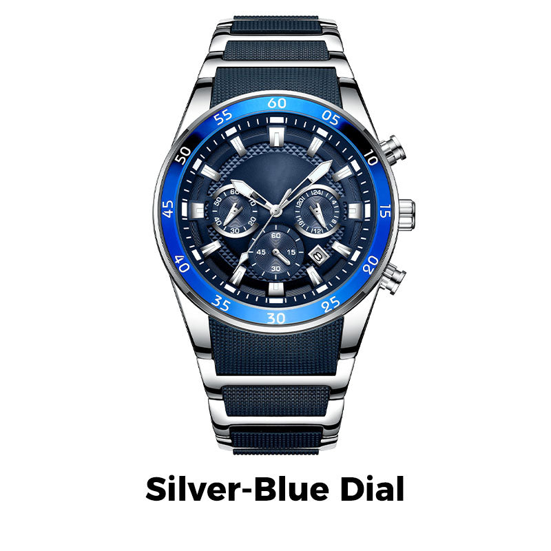 TimeForge – Rugged Men’s Multifunction Watch – Silver-Blue Dial