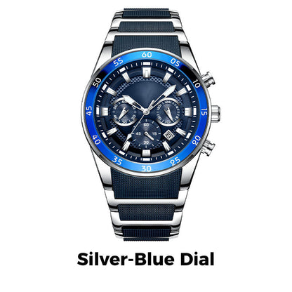 TimeForge – Rugged Men’s Multifunction Watch – Silver-Blue Dial