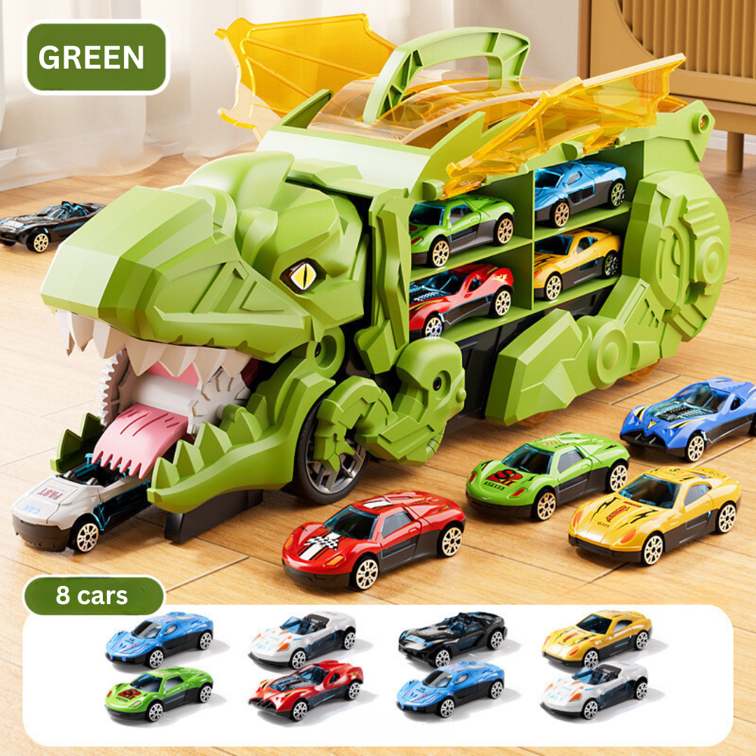 RaptorRace – Dino Car Swallowing Truck Set – Green (8 Cars)