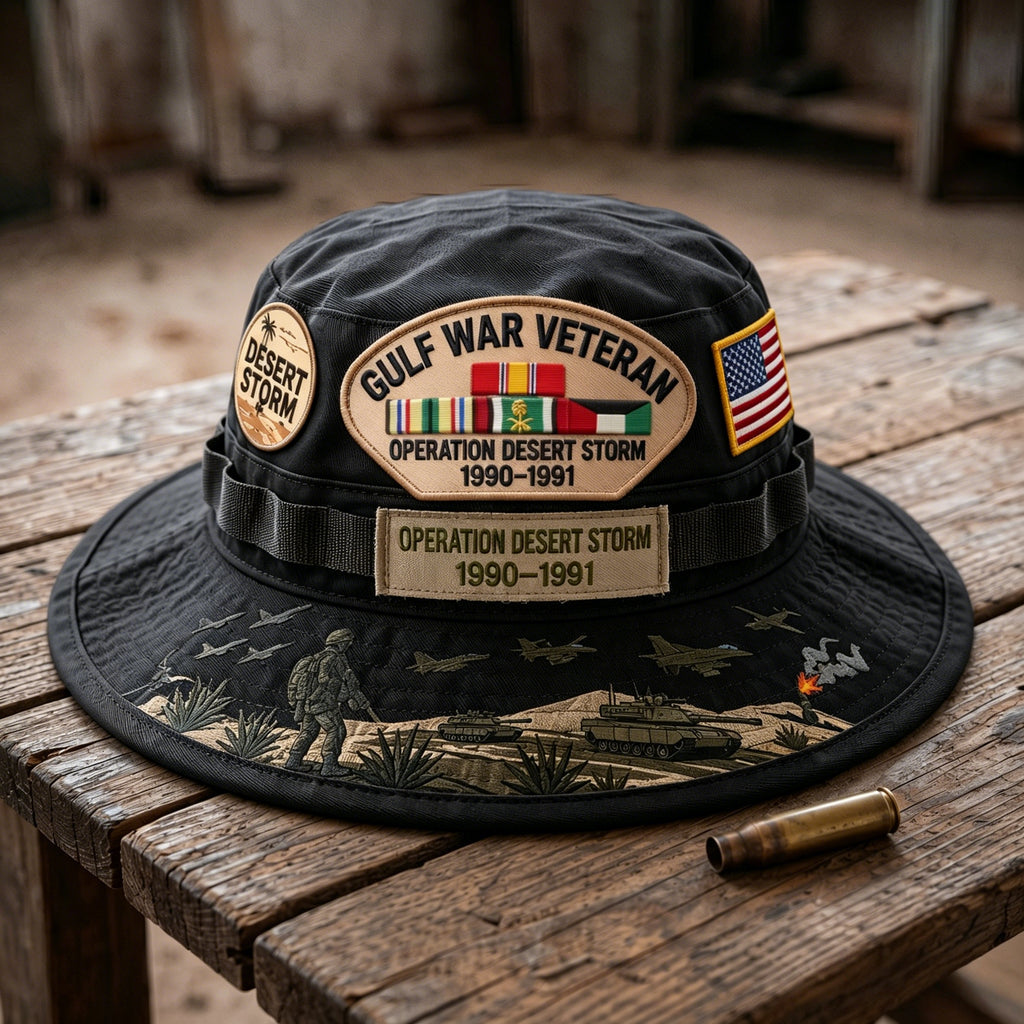 StormHonor – Gulf War Veteran Tribute Boonie Hat – Black / One Size Fits Most (Circumference 21 5/8"- Circumference 24 1/8")