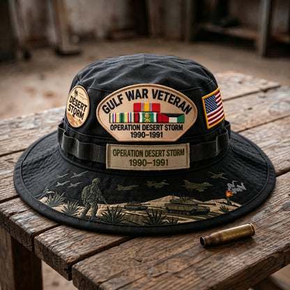 StormHonor – Gulf War Veteran Tribute Boonie Hat – Black / One Size Fits Most (Circumference 21 5/8"- Circumference 24 1/8")