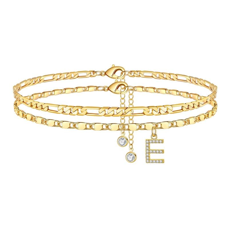 ShineScript – Layered Anklet Bracelets with Letters – Gold / E