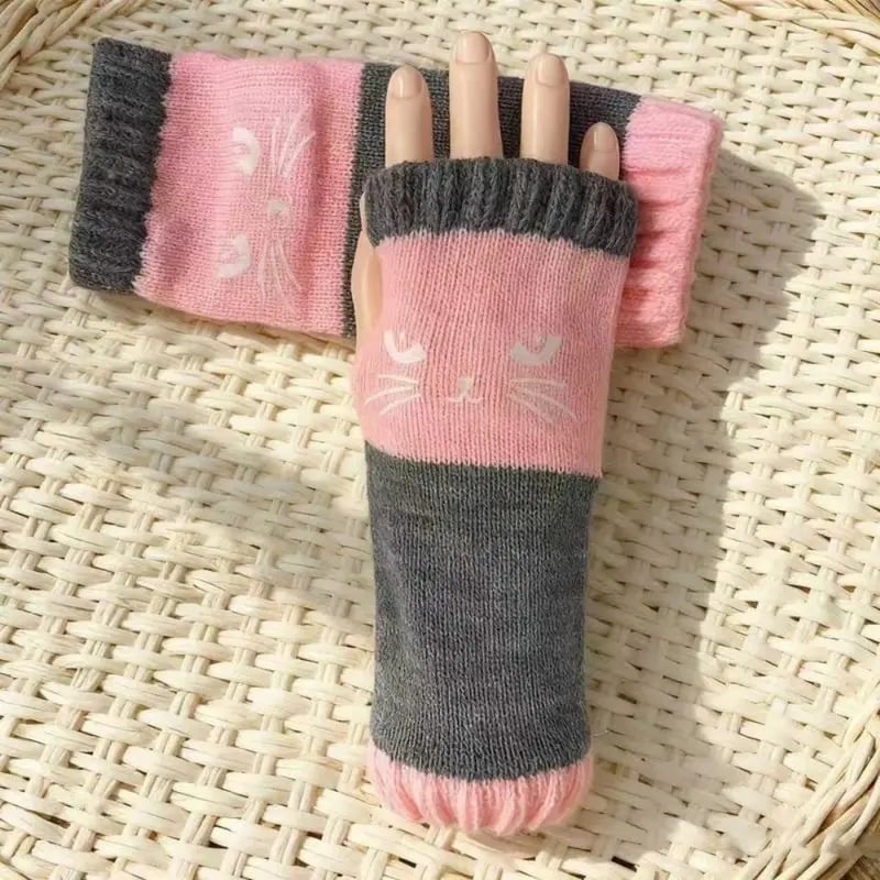 WarmHands – Stylish Knitted Fingerless Gloves – Pink