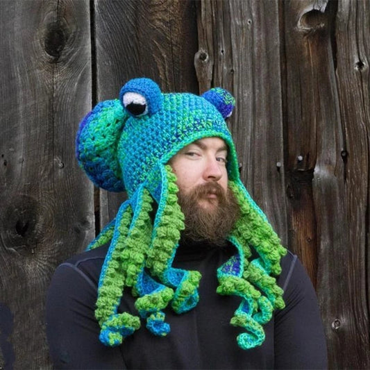 TentacleHue – Color Block Octopus Knitted Hat – A# Blue-green