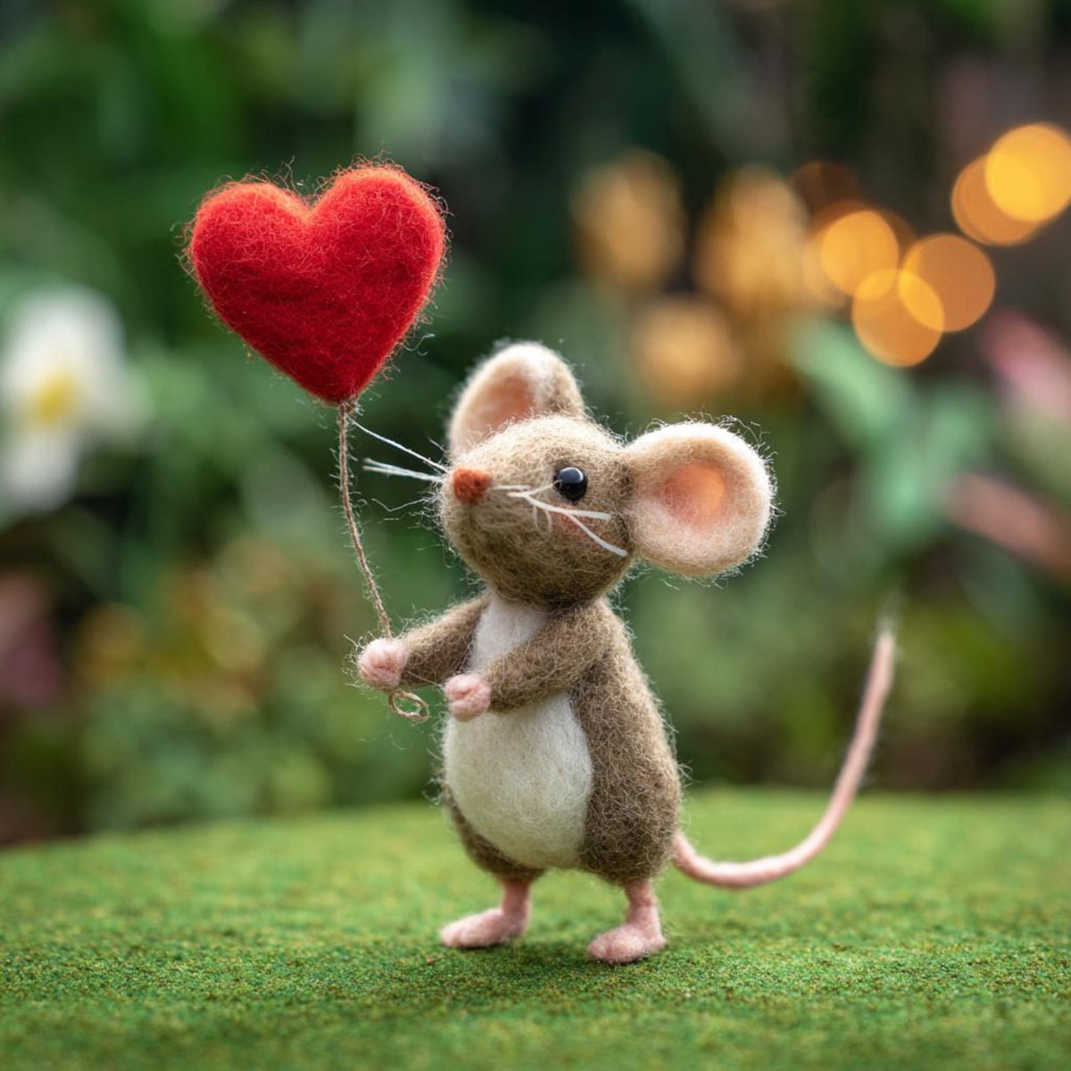 Needle Felted Mouse | Valentine's Day Gift – Red Balloon (grass)
